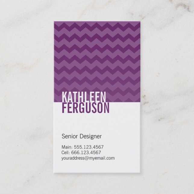 Carte De Visite Motif chevron chic violet profond deux tons stylis (Devant)