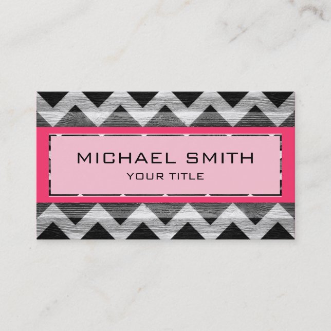 Carte De Visite Motif Chevron moderne rose chaud (Devant)
