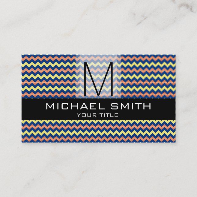 Carte De Visite Motif Chevron Noir Monogramme moderne #9 (Devant)