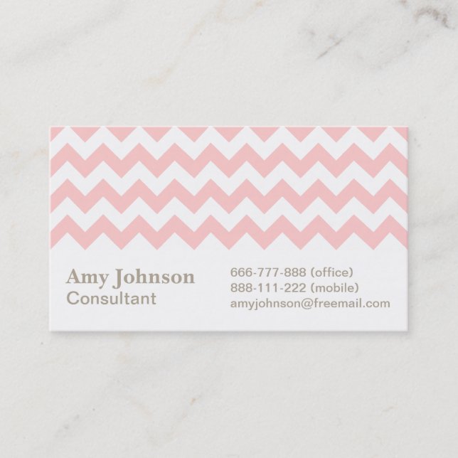 Carte De Visite Motif Chevron Rose et Blanc (Devant)
