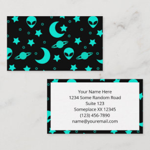 Carte De Visite Motif d'alien turquoise avec étoiles et lunes