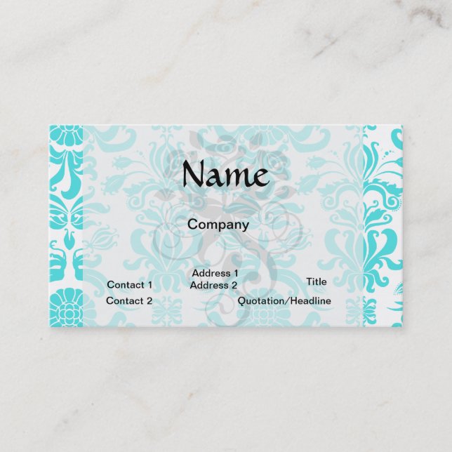 Carte De Visite motif damassé bleu aqua et blanc complexe (Devant)