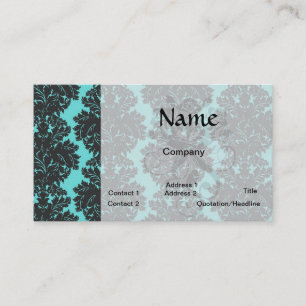 Carte De Visite motif damassé bleu aqua et gris foncé
