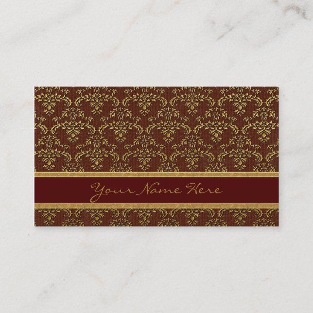 Carte De Visite Motif damassé or et marron (Devant)