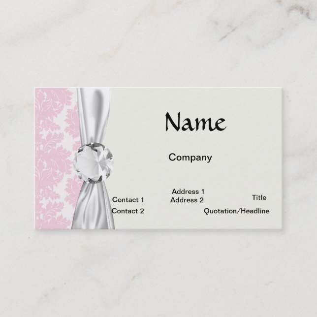 Carte De Visite motif damassé rose et blanc doux (Devant)