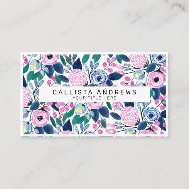 Carte De Visite Motif d'aquarelle Sweet Rose Navy Flowers (Devant)