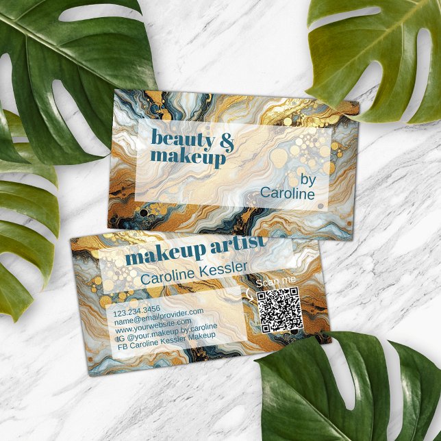 Carte De Visite Motif d'art en marbre blanc gris Turquoise foncé (Créateur téléchargé)