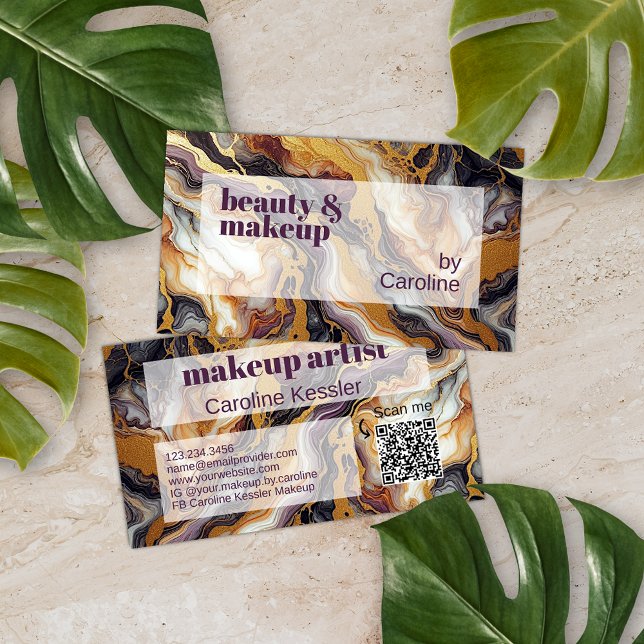 Carte De Visite Motif d'art en marbre blanc noir violet (Créateur téléchargé)