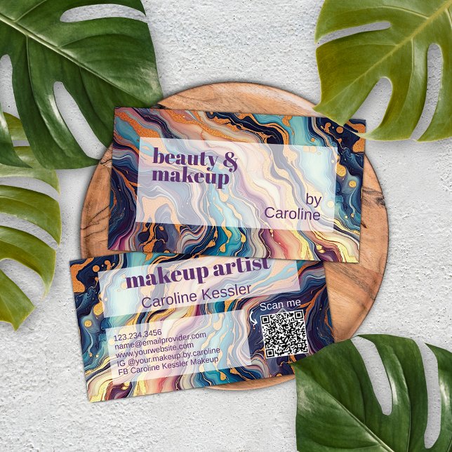 Carte De Visite Motif d'art en marbre d'or rose bleu foncé Aqua (Créateur téléchargé)