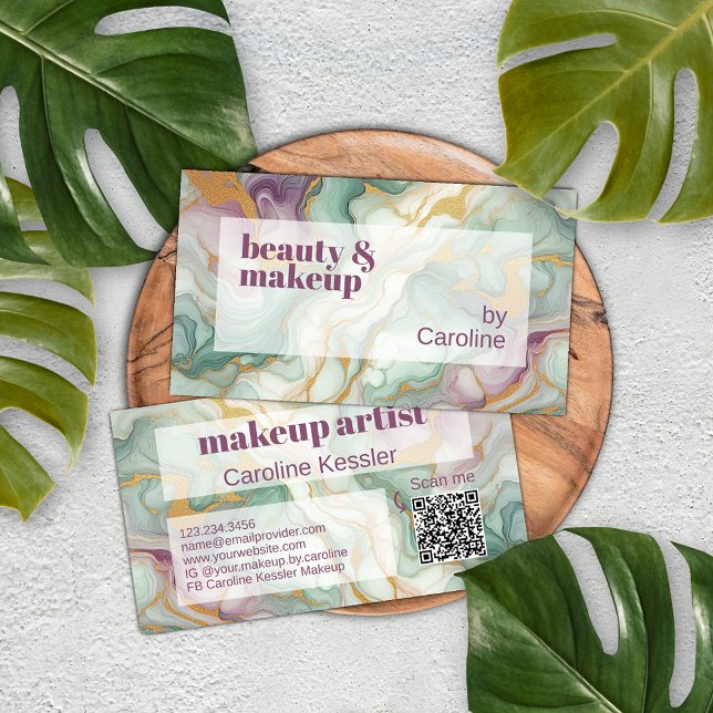 Carte De Visite Motif d'art en marbre rouge Mauve rose vert or (Créateur téléchargé)