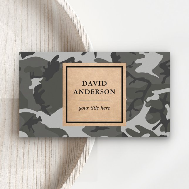Carte De Visite Motif de camouflage gris de Kraft rustique (Créateur téléchargé)