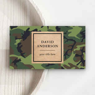 Carte De Visite Motif de camouflage vert des bois Kraft rustique
