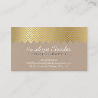 Carte De Visite MOTIF de chevron en feuille d'or MODERNE sur kraft