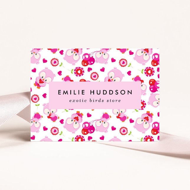 Carte De Visite Motif De Chouettes, Chouettes Roses, Boutique Anim (Créateur téléchargé)