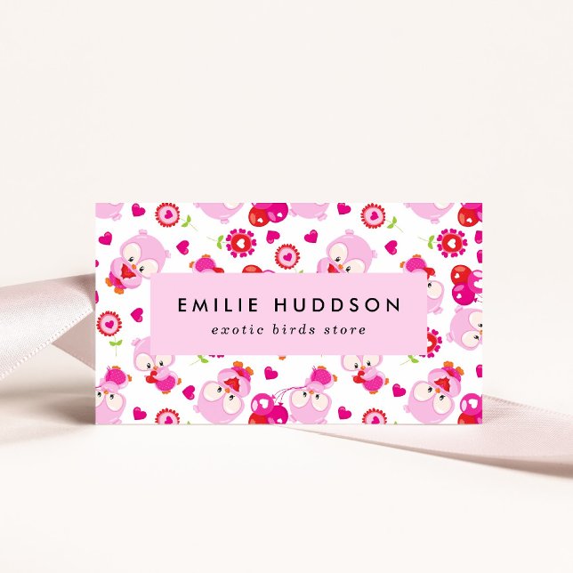 Carte De Visite Motif De Chouettes, Chouettes Roses, Boutique Anim (Créateur téléchargé)