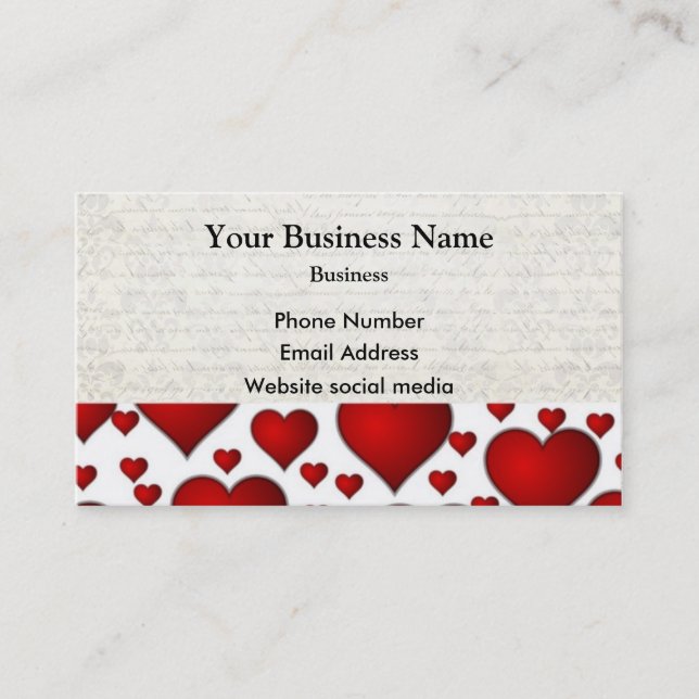 Carte De Visite Motif de coeur blanc et rouge (Devant)