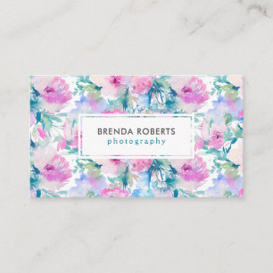 Carte De Visite Motif de collage de fleurs rose et bleue