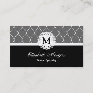 Carte De Visite Motif de dentelle noir et blanc chic - Monogramme