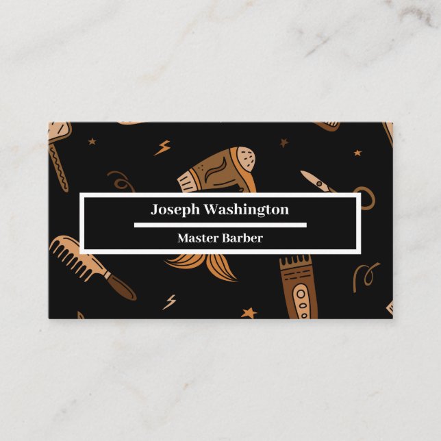Carte De Visite Motif de Doodle Barber Shop Icons (Devant)