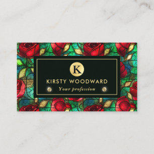 Carte De Visite Motif de faux vitrail de rose rouge élégant