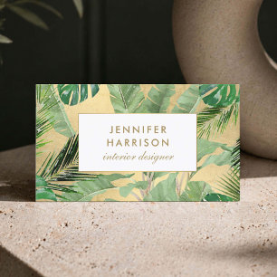 Carte De Visite Motif de feuilles tropicales à l'aquarelle sur fon