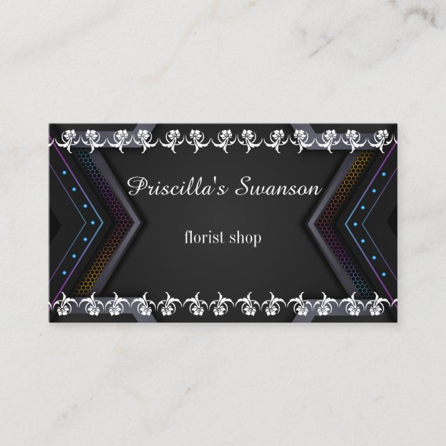 Carte De Visite Motif de fleur blanche Motif noir moderne (Devant)