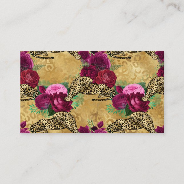 Carte De Visite Motif de fleurs de rose rouge Cheetah Leopard (Devant)