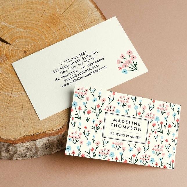 Carte De Visite Motif de fleurs pastel rose bleu (Créateur téléchargé)