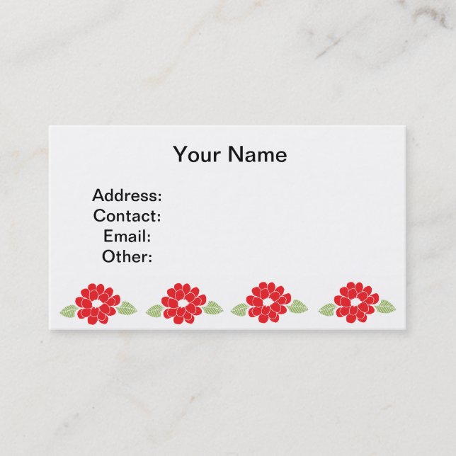 Carte De Visite Motif de fleurs rouge (Devant)