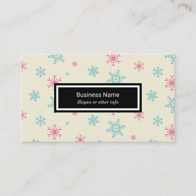 Carte De Visite Motif De Flocon De Neige Rose Et Bleu (Devant)
