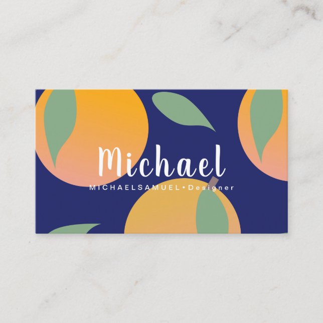 Carte De Visite Motif de fruit orange bleu gras (Devant)