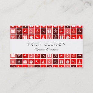 Carte De Visite Motif de grille de Noël rouge moderne minimaliste