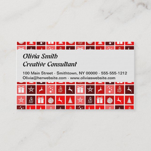 Carte De Visite Motif de grille de Noël rouge moderne minimaliste (Devant)