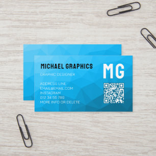 Carte De Visite Motif de maillage géométrique cyan bleu, code QR M