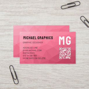Carte De Visite Motif de maille géométrique rose code QR Monogramm