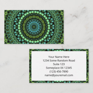 Carte De Visite Motif de mandala kaléidoscope vert et sarcelle