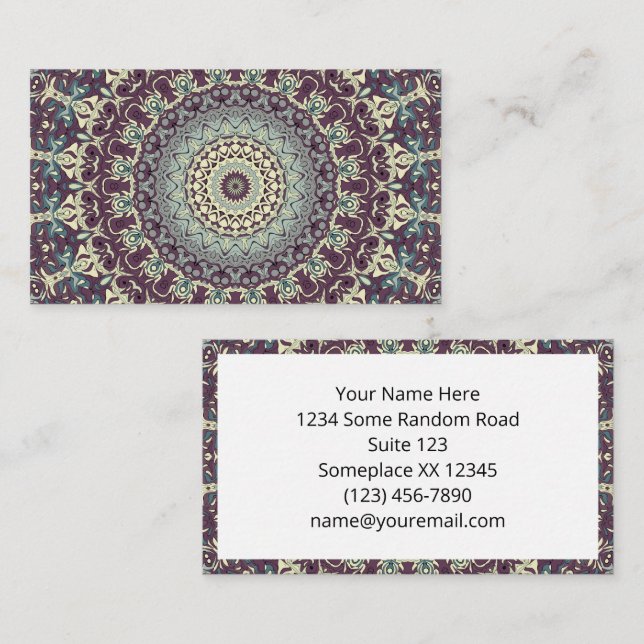 Carte De Visite Motif de mandala violet sarcelle et crème (Devant / Derrière)