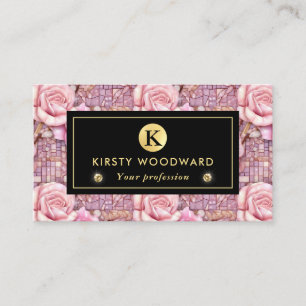 Carte De Visite Motif de mosaïque de rose rose élégant