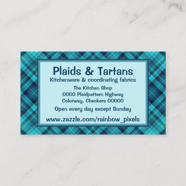 Carte De Visite Motif de plaid ombragé par bleu (Devant)