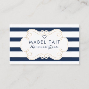 Carte De Visite Motif de rayure de bleu marine et crête élégante