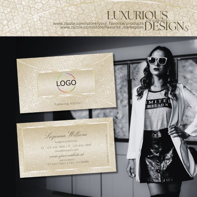 Carte De Visite Motif de serpent à crème de soie avec logo (Créateur téléchargé)