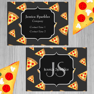 Carte De Visite Motif de tranches de pizza cool et amusant Monogra