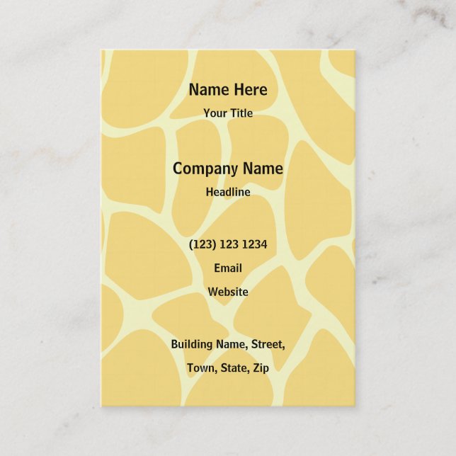 Carte De Visite Motif d'impression de girafe en jaune (Devant)