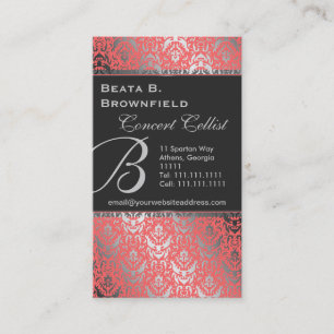 Carte De Visite Motif élégant de damassé de pêche et d'argent