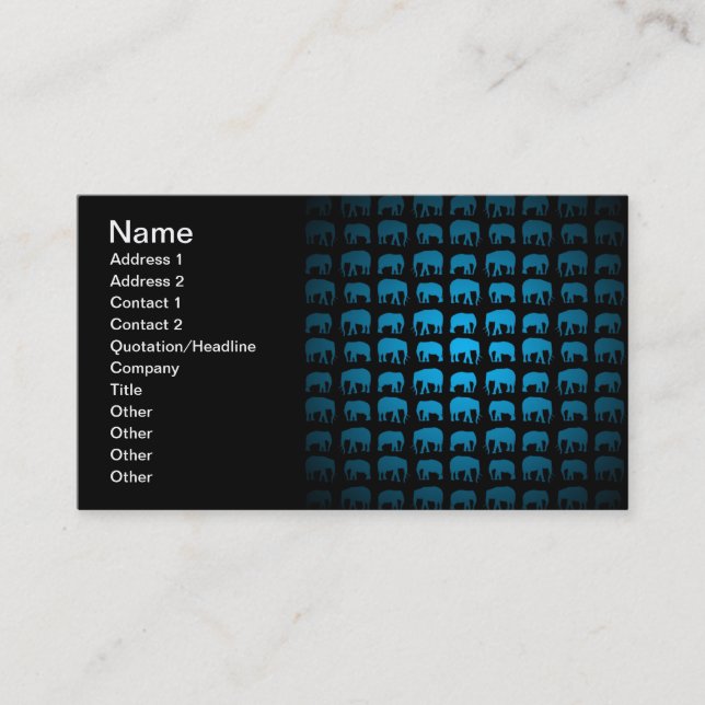 Carte De Visite Motif Éléphant Bleu (Devant)