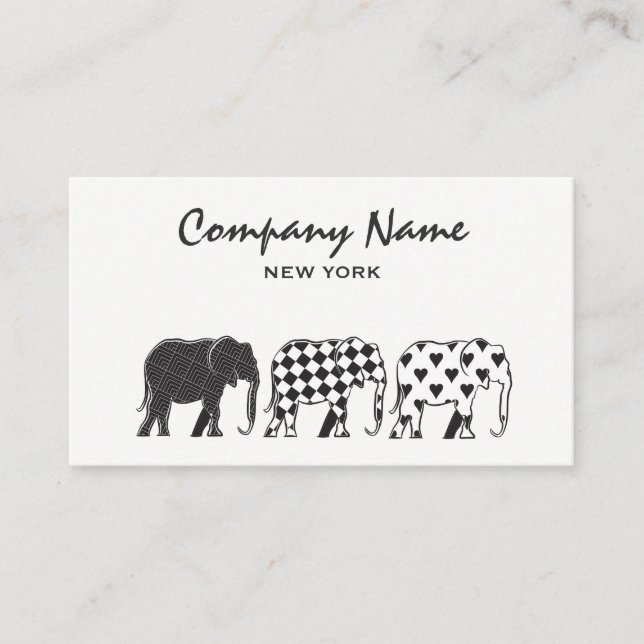 Carte De Visite Motif éléphant noir et blanc simple moderne (Devant)