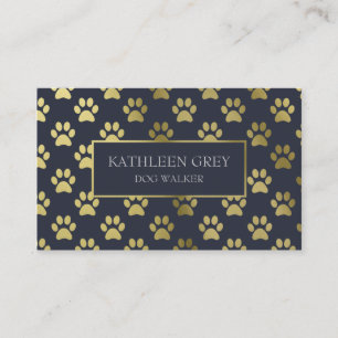 Carte De Visite Motif Empreinte de patte Gold Et Navy   Chien Walk