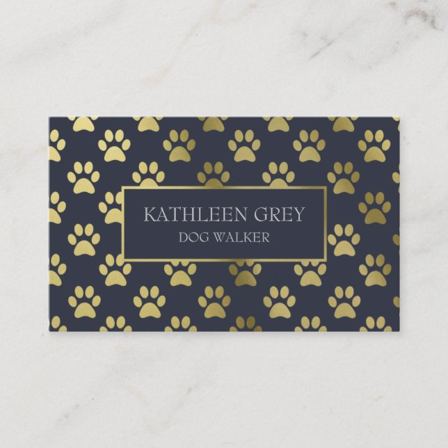 Carte De Visite Motif Empreinte de patte Gold Et Navy | Chien Walk (Devant)