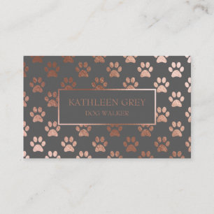 Carte De Visite Motif Empreinte de patte rose Gold et Grey   Chien