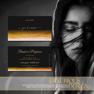 Carte De Visite Motif en marbre noir et orange Police d'ombre mode